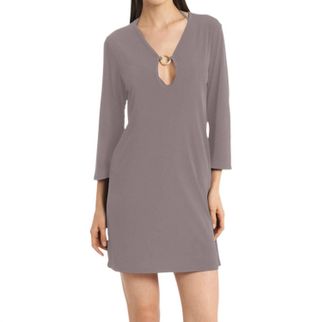 Jordan Taylor Quintessential 3/4 Sleeve Keyhole Cover-Up Dress In Brown