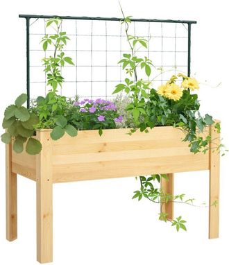 OUTSUNNY Huerto Urbano Elevado Con Enrejado Mesa De Cultivo Jardinera Elevada Para Trepar Enredaderas De Verduras Plantas Flores 120x60x75 Cm Natural