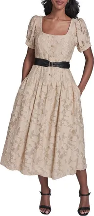 Karl Lagerfeld Belted Lace Midi Dress in French Beige at Nordstrom, Size 10