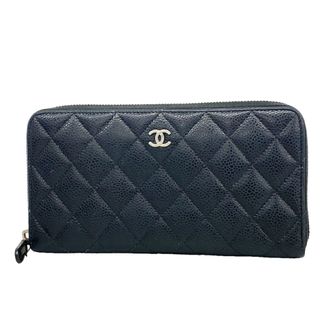 Chanel Black Grained Calfskin Long Wallet (Bi-Fold) (Pre-Owned)