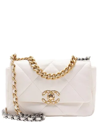 Chanel White Lambskin 19 Medium Flap Shoulder Bag (Authentic Pre-Loved)