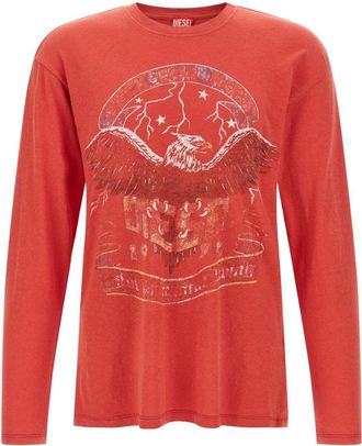 Diesel T-Geri-Ls Long-sleeve T-shirt - Heren - Longsleeves - Rood - M - Katoen - Tops