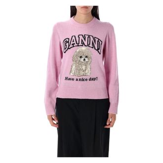 Ganni Round-neck Knitwear, female, Pink, Size: M Poodle Knitwear Chalk Pink Aw25