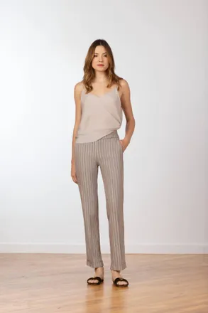 Avenue Montaigne Odeon Linen Solar Pant In Mushroom