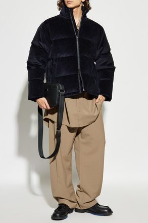 Burberry Corduroy Jacket With Stand-up Collar, Mens, Navy Blue