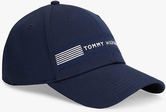 Tommy Hilfiger Mens Embroidered Stripe-Flag Logo Sport Cap - Blue