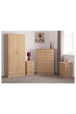 Seconique Nevada 2 Door 1 Drawer Wardrobe Bedroom Set in Light Oak