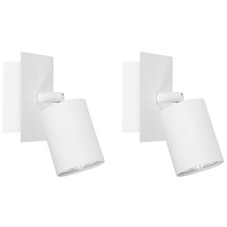 Beliani Juego De 2 L&aacute;mparas De Pared Aplique De Metal Blanco Luz Ajustable Glamour Dise&ntilde;o Minimalista Iluminaci&oacute;n Para Dormitorio Tigris