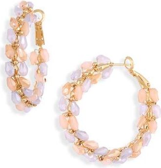 Cara Flower Beaded Hoop Earrings in Pink at Nordstrom Rack