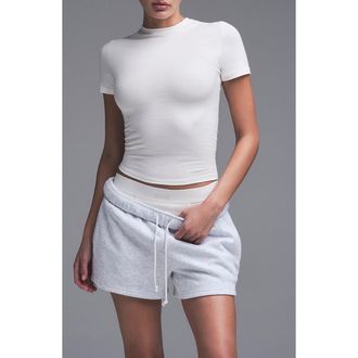 SKIMS Crop Cotton Blend T-Shirt in Marble at Nordstrom, Size Xx-Small