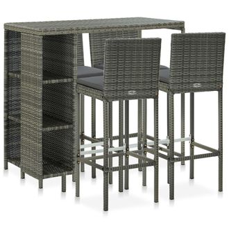 vidaXL Set De Bar Para Jard&iacute;n 5 Piezas Y Cojines Rat&aacute;n Sint&eacute;tico Gris Vidaxl