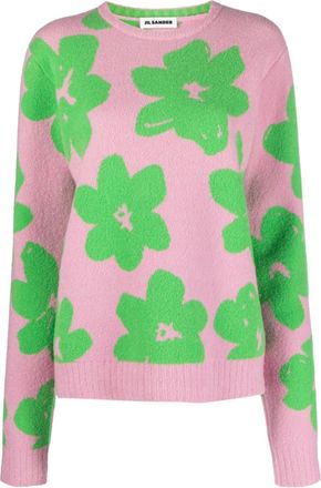 Jil Sander floral-intarsia wool blend jumper - women - Polyamide/Virgin Wool - 32 - Pink