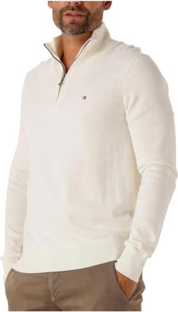 Tommy Hilfiger Pima Org Ctn Cashmere Zip Mock - Heren - V-hals truien - Beige - S - Katoen - Truien & Vesten