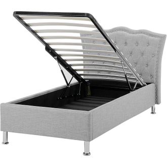 Beliani Beliani - Cama Con Almacenaje De Poli&eacute;ster Gris Claro Plateado 90 X 200 Cm Botones Metz