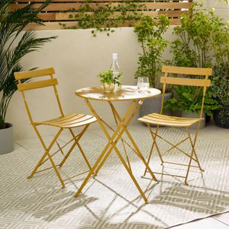 Furniturebox Cabo 2 Seater Metal Bistro Set with Round Table in Mustard