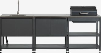 Sklum Cocina Modular De Exterior De 3 Piezas Con Fregadero, Almacenaje Y Barbacoa De Carb&oacute;n En Acero Savona Sklum
