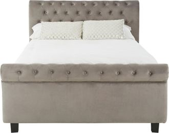 Premier Housewares Interiors By Premier Elegant Steel Shade Kingsize Ottoman Bed, Practical Velvet Bed For Bedroom, Compact Rolled Back Board Bed