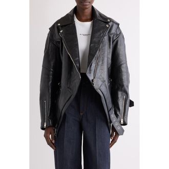 Givenchy Trapeze Leather Biker Jacket in Black at Nordstrom, Size 6 Us