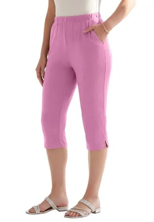 Roaman's Plus Size Soft Knit Relaxed Pull-On Capri Pant in Mauve Orchid at Nordstrom, Size Small