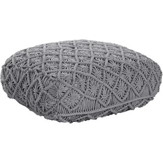 Beliani Pouf in cotone grigio 50 x 50 cm con motivo macram&eacute; Berrechid