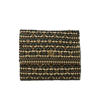 Lola's Bag Womens Woven Long Braided Strap Crossbody Bag In Green/gold
