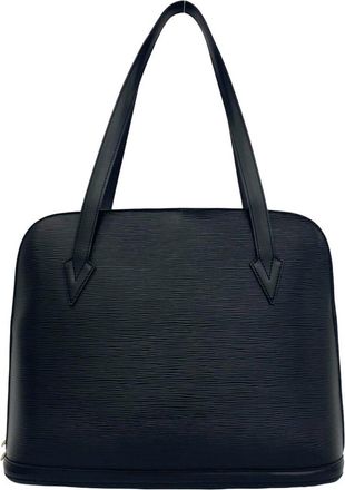 Louis Vuitton Black Leather Shoulder Bag Tote Bag (Pre-Owned)