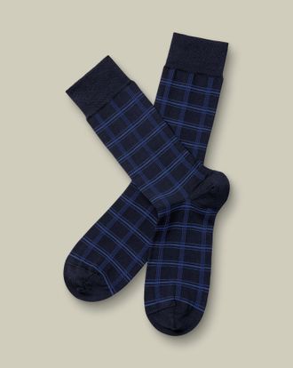 CHARLES TYRWHITT Check Socks - Navy Size 10.5-13 by Charles Tyrwhitt