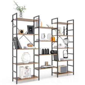 Costway Costway 5-tier Industrial Lsdder Bookshelf Floor Standing Bookcase Display Shelf in Brown