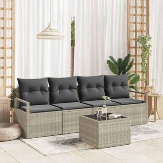 vidaXL Vidaxl - Conjunto De Sof&aacute; De Jard&iacute;n Manual 5 Pcs Gris Claro, Gris Oscuro