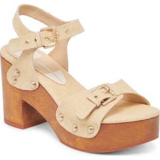 Dolce Vita Yandy Ankle Strap Platform Sandal in Light Natural Raffia at Nordstrom Rack, Size 6.5