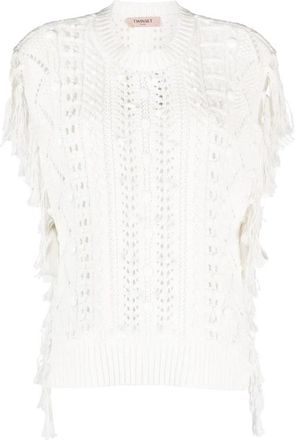 Twinset Trui met ronde hals - Dames - Ronde hals truien - Wit - XL - Truien & Vesten