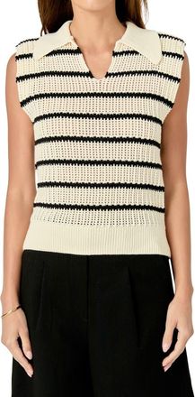 English Factory Stripe Open Stitch Collar Sweater Vest in Cream/Black at Nordstrom, Size Medium
