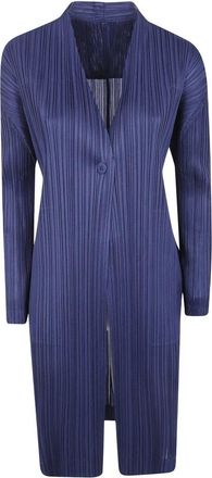 Issey Miyake Pleats Jacket - Dames - Zomerjassen - Blauw - 2XL - Leer - Jassen