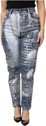 Dolce & Gabbana Jeans, Dames, Blauw, 3Xs, Katoen, Logo Print High-Waisted Jeans