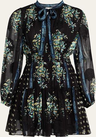Ulla Johnson Maris Necktie Long-Sleeve Mini Dress