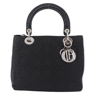 Dior Vintage Lady Dior Cannage Quilt Nylon Black Nylon Handbag (Pre-Owned)