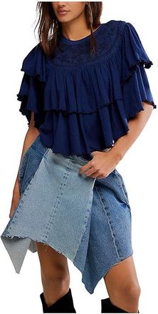 Free People Rose Party T-Shirts Womens Clothing Peacoat : MD (Womens 8-10), Cotton