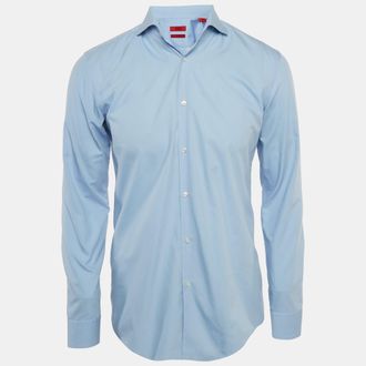 HUGO BOSS Blue Cotton Full Sleeve Slim Fit Shirt