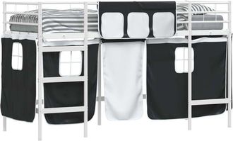 vidaXL Estructura De Cama Alta Para Ni&ntilde;os Con Cortinas Y Negro Vidaxl