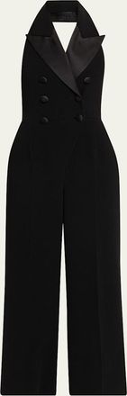 Sergio Hudson Satin-Lapel Halter Jumpsuit