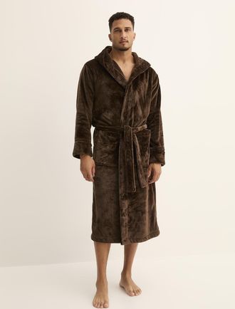 Le 31 Mens Velvety polar fleece hooded robe