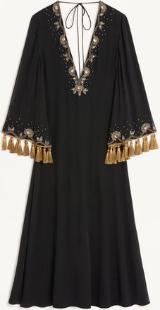 Valentino Abito Midi In Light Georgette Ricamato Donna NERO/ORO 36