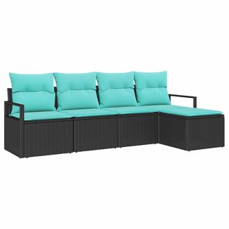 vidaXL Juego De Sof&aacute; 5 Pcs Negro Rat&aacute;n Sint&eacute;tico Vidaxl