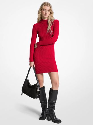 Michael Kors Ribbed Stretch Wool Mock Neck Dress