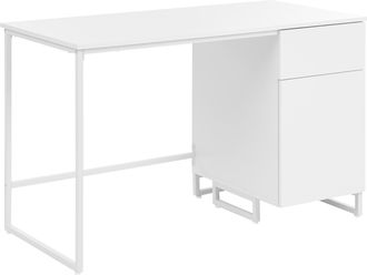 Beliani Escritorio De Oficina Tablero De Mdf Y Estructura De Acero 120 X 60 Cm Con Caj&oacute;n Almacenaje Cerrado Estilo Minimalista Blanco Lexton