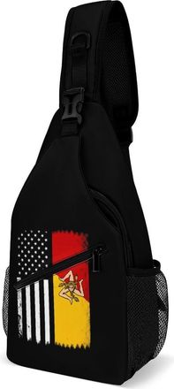 Generic Sicilian U.S. Flag Mens Crossbody Chest Sling Bag for Travel Hiking Lightweight Shoulder Bags with Small Side