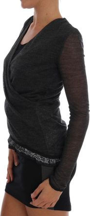 Ermanno Scervino Womens Gray Wool Lace Top Long Sleeved T-Shirt Rayon