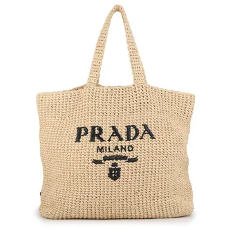 Prada Silver Raffia Handbag Tote Bag (Pre-Owned)