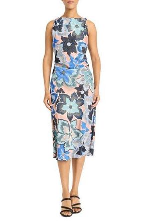 Maggy London Printed Ruched Midi Dress in Taupe/Cobalt Blue at Nordstrom Rack, Size 18 (Similar To 16W)
