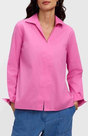Foxcroft Agnes Cotton Blend Popover Top in Guava Pink at Nordstrom, Size X-Large P